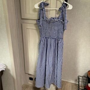 Blue Gingham Midi Dress